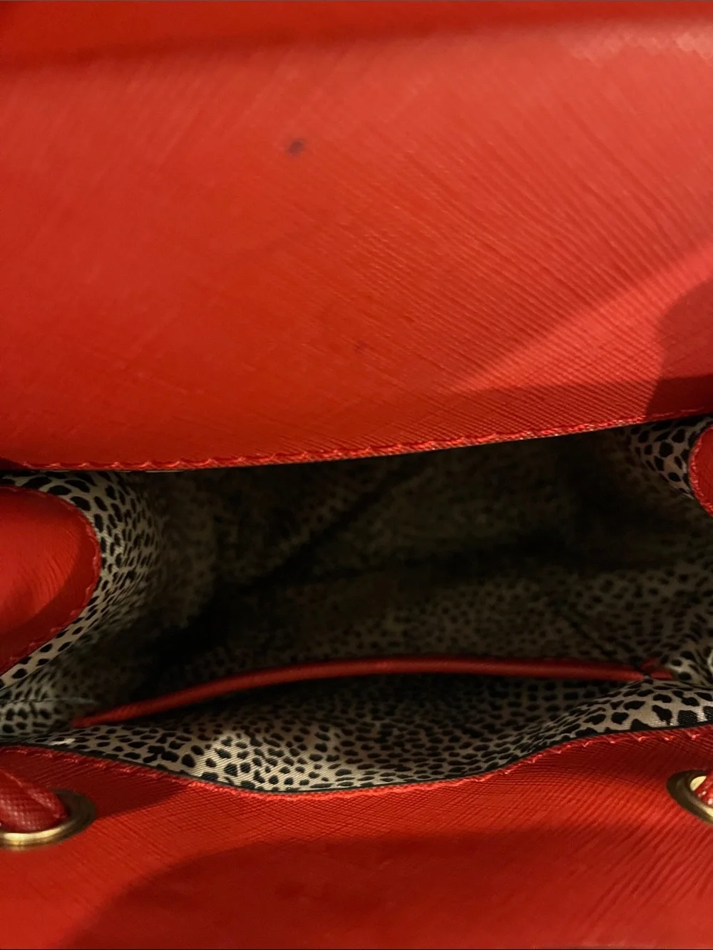 Leopard Print Drawstring Backpack with Red Trim